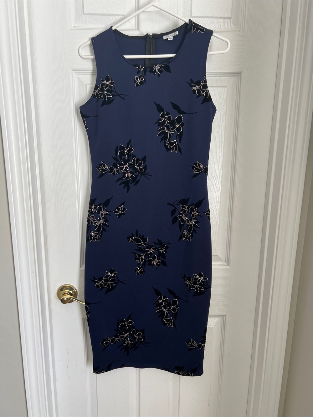 Sleeveless Navy Floral Sheath Dress